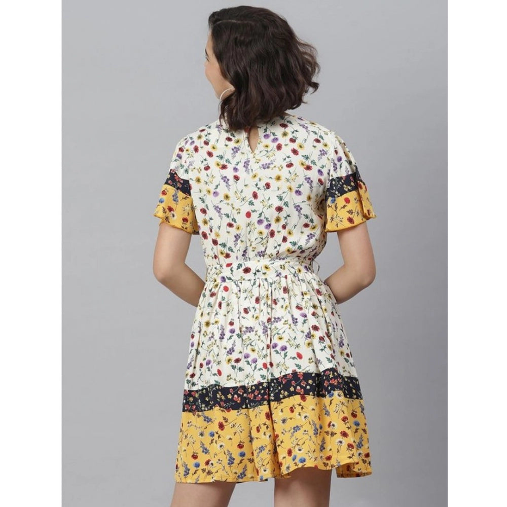 Vaystra Polyester Floral Flutter Above Knee Dress – Multicolor