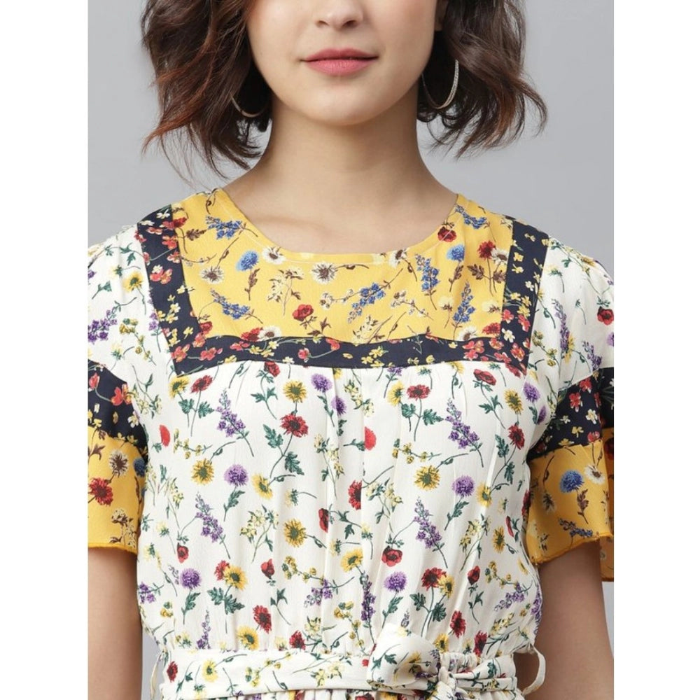 Vaystra Polyester Floral Flutter Above Knee Dress – Multicolor