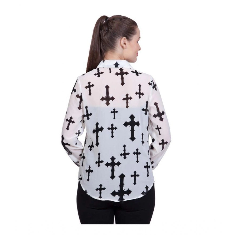 Vaystra Polyester Printed Long Sleeves Standard Length Shirt – White