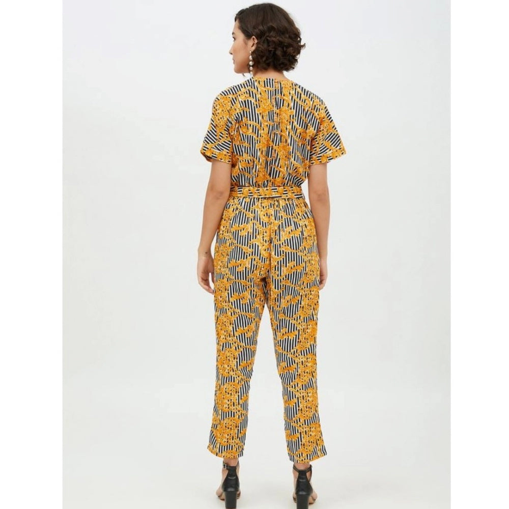 Vaystra Polyester Printed Half Sleeve Long Jumpsuit – Yellow