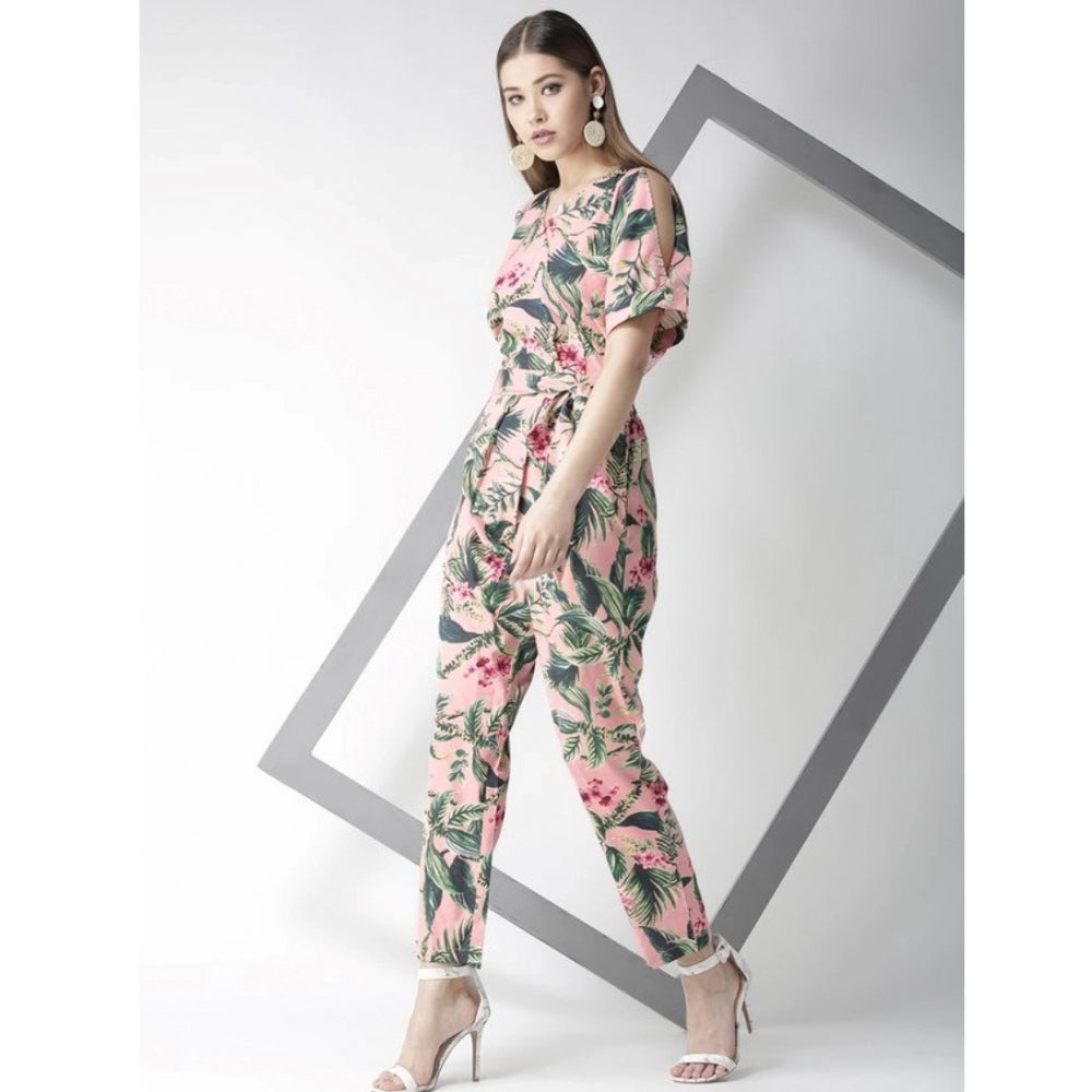 Vaystra Polyester Floral Half Sleeve Jumpsuit – Pink