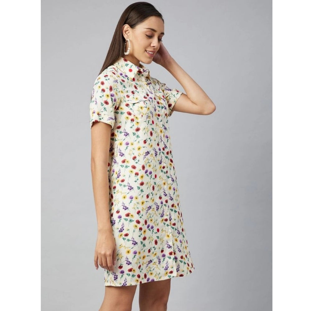 Vaystra Polyester Floral Short Sleeve Above Knee Dress – Multicolor