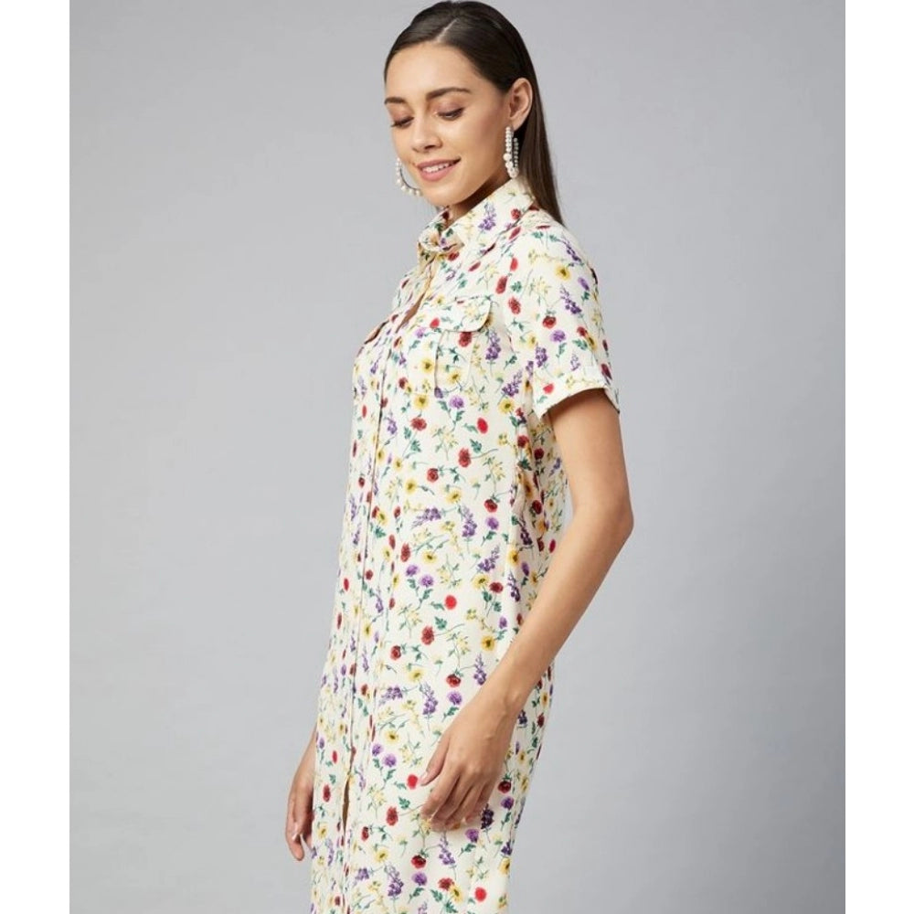Vaystra Polyester Floral Short Sleeve Above Knee Dress – Multicolor