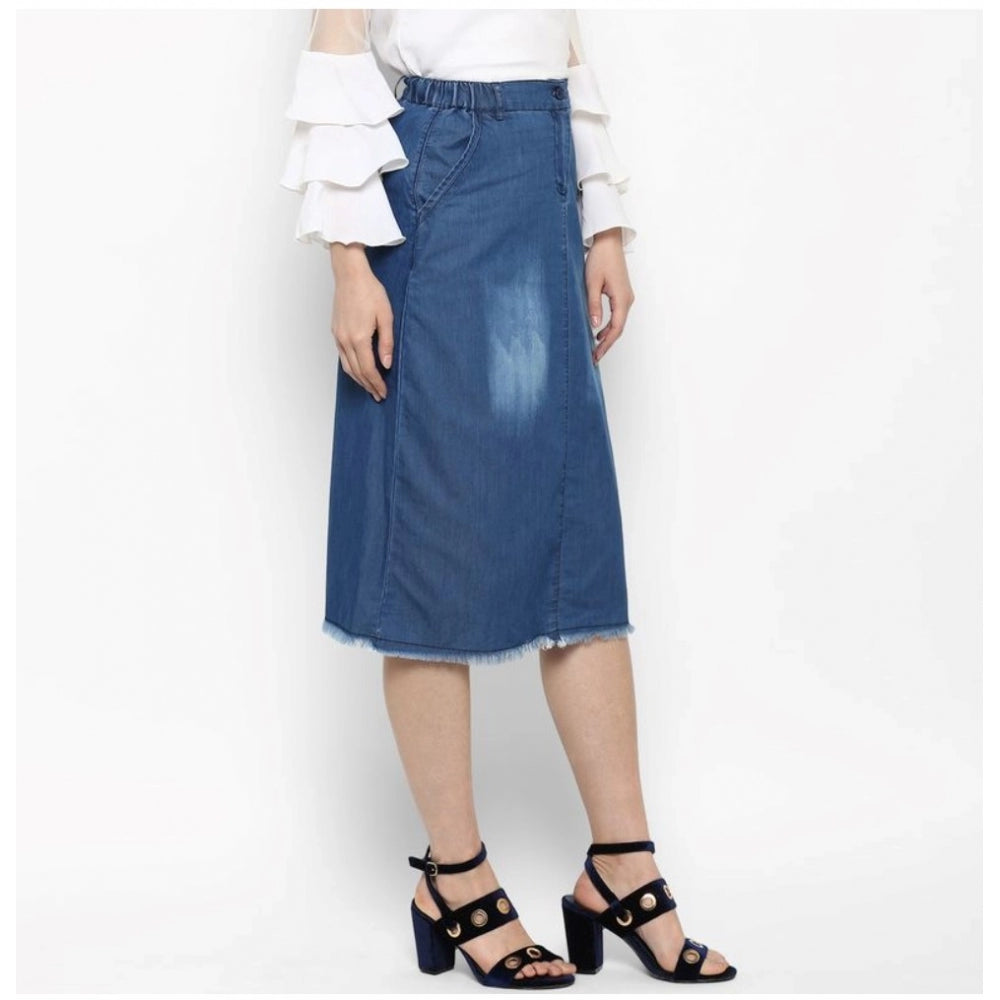 Vaystra Denim Washed Buttoned Skirt – Blue