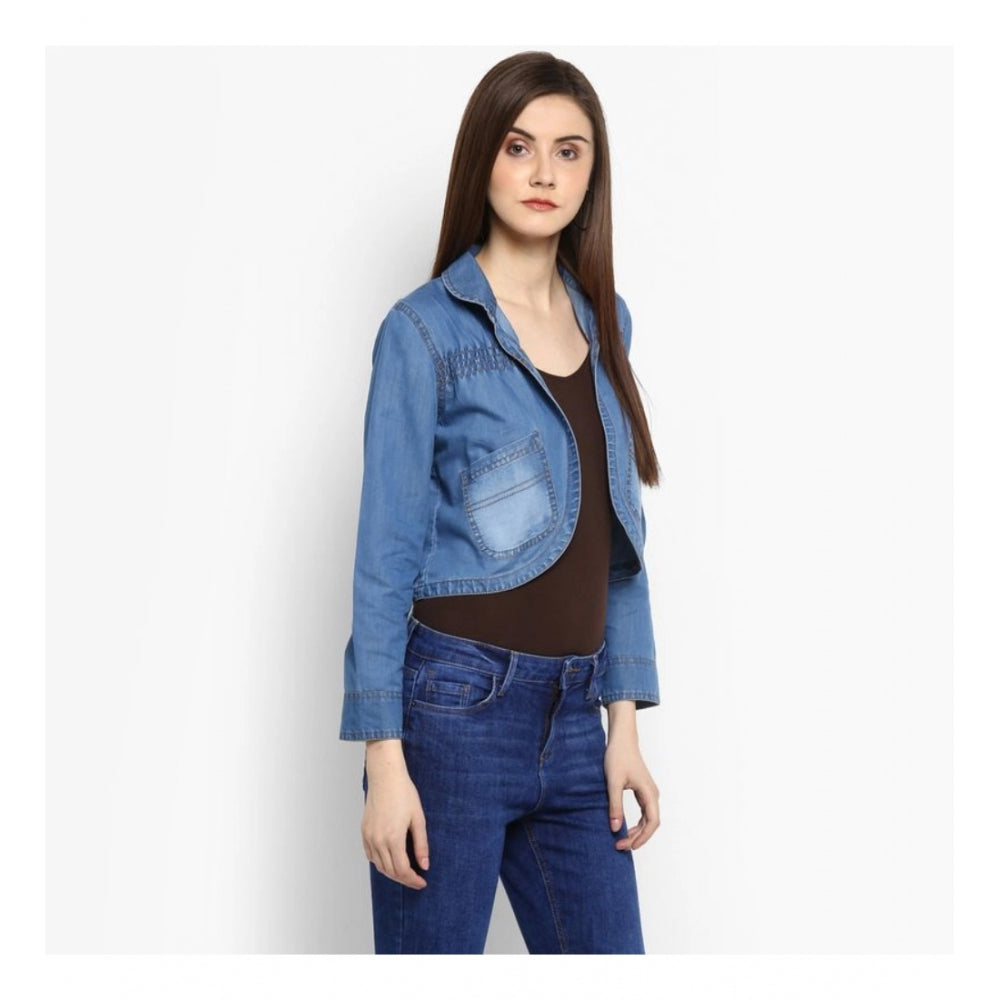 Vaystra Denim Smocking 3-4th Sleeves Shrug – Blue
