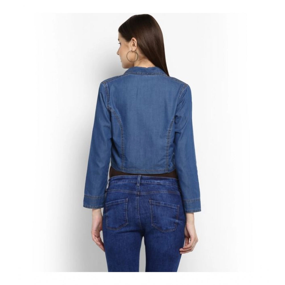 Vaystra Denim Solid 3-4th Sleeves Shrug – Blue