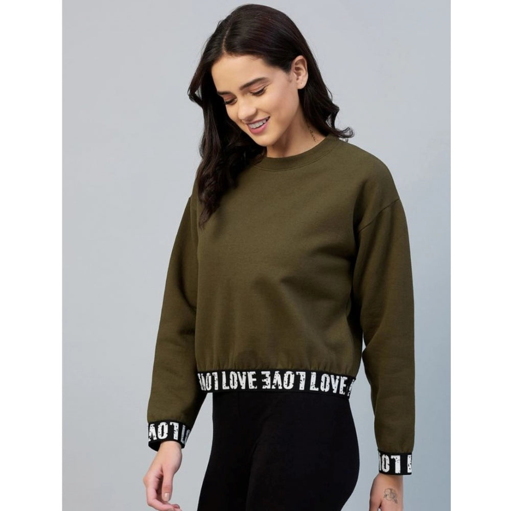 Vaystra Fleece Solid Long Sleeves Sweatshirt – Olive
