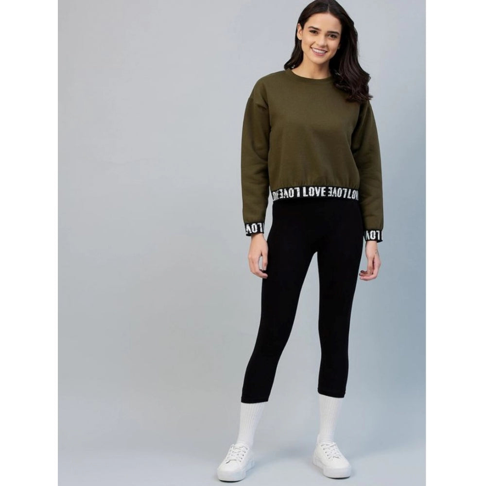 Vaystra Fleece Solid Long Sleeves Sweatshirt – Olive