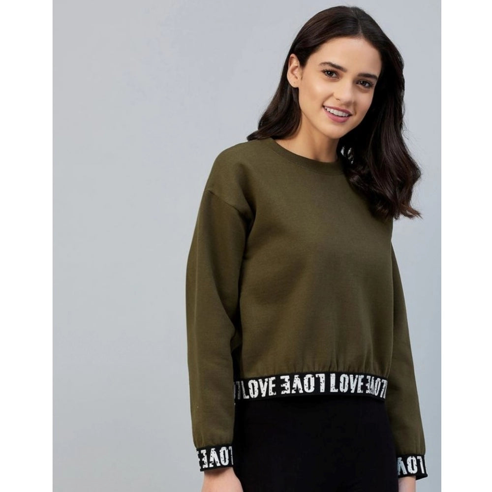 Vaystra Fleece Solid Long Sleeves Sweatshirt – Olive