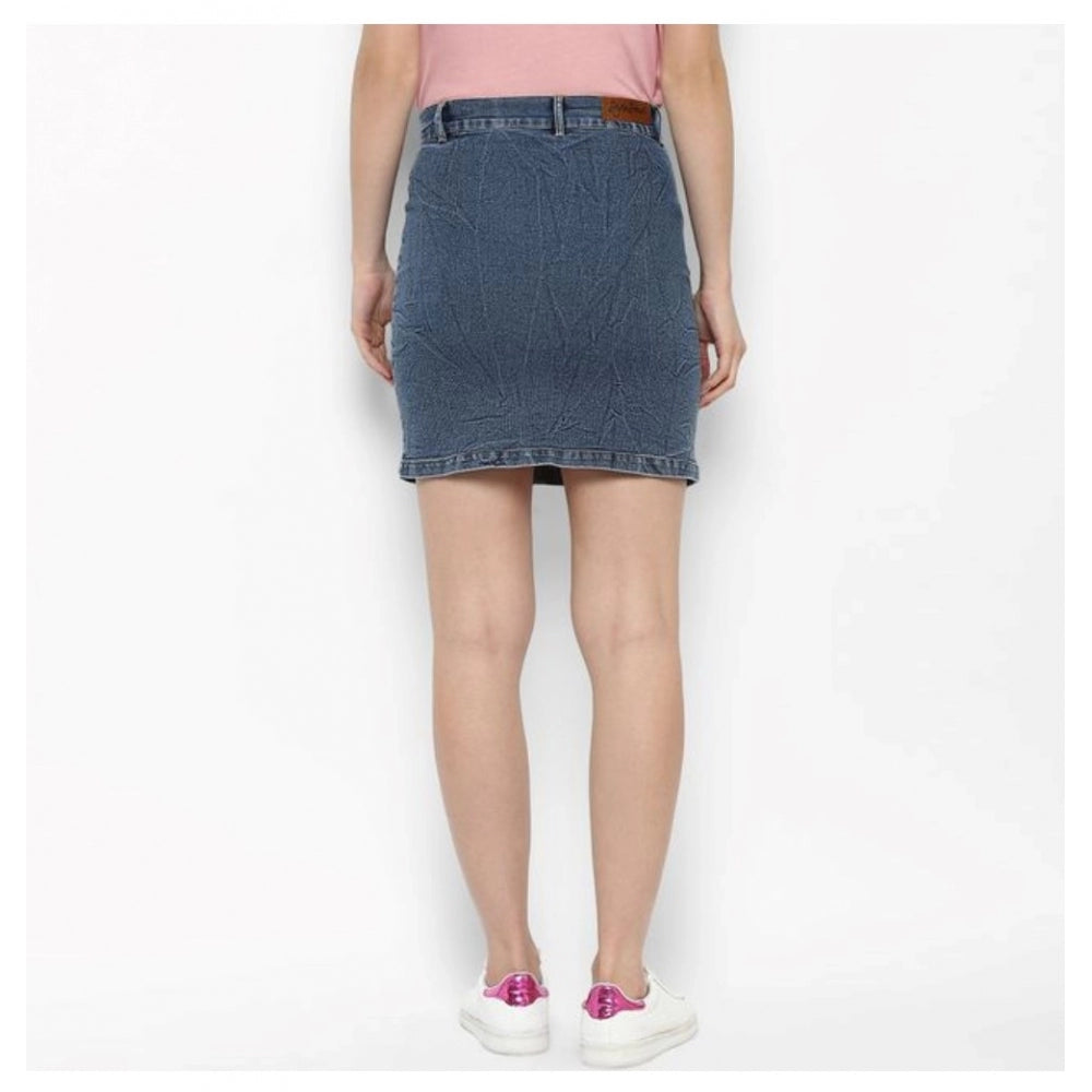Vaystra Denim Front Pocket Buttoned Skirt – Blue