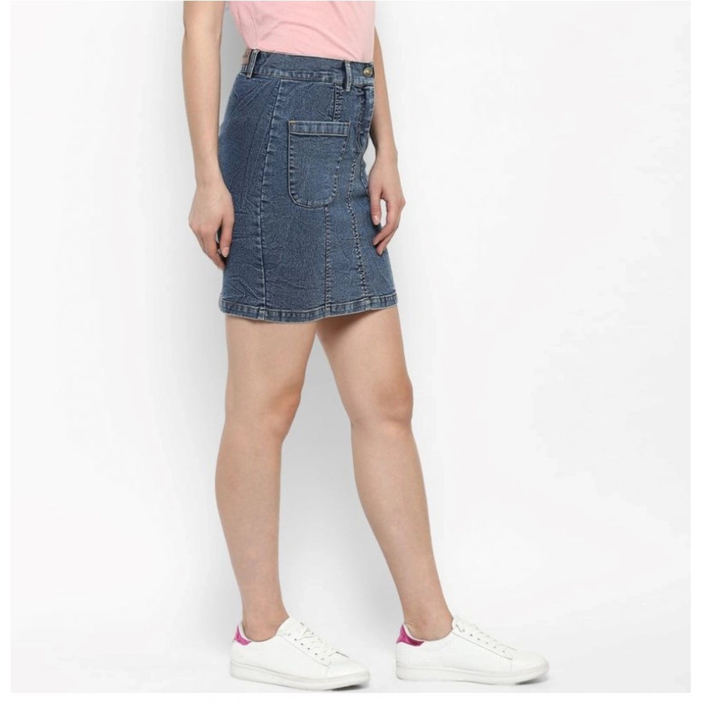 Vaystra Denim Front Pocket Buttoned Skirt – Blue