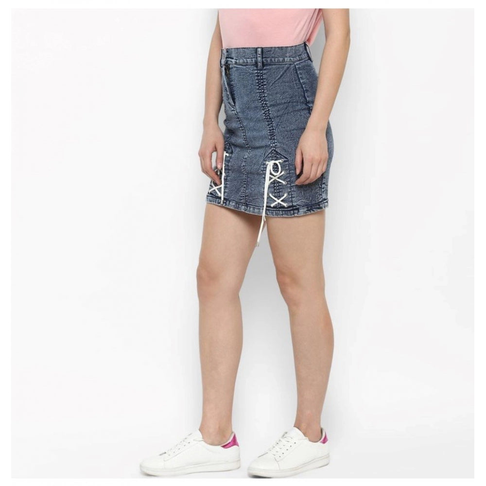 Vaystra Denim Tie Up Buttoned Skirt – Blue