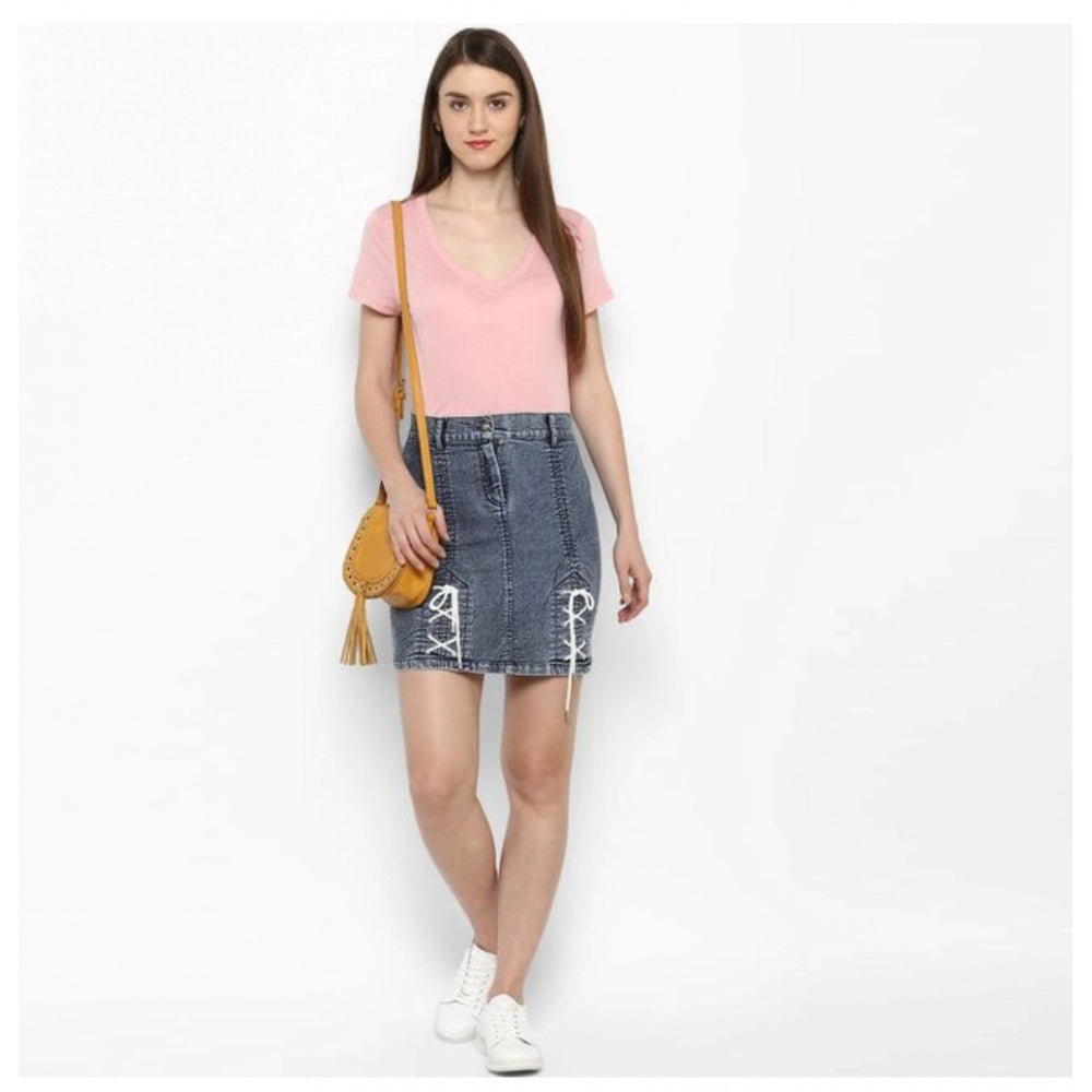 Vaystra Denim Tie Up Buttoned Skirt – Blue