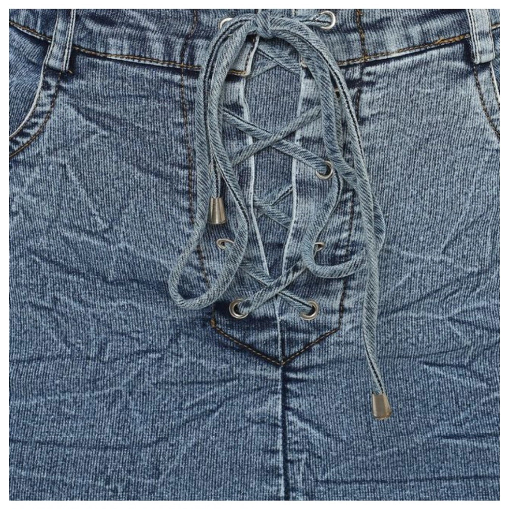 Vaystra Denim Draw String Buttoned Skirt – Blue