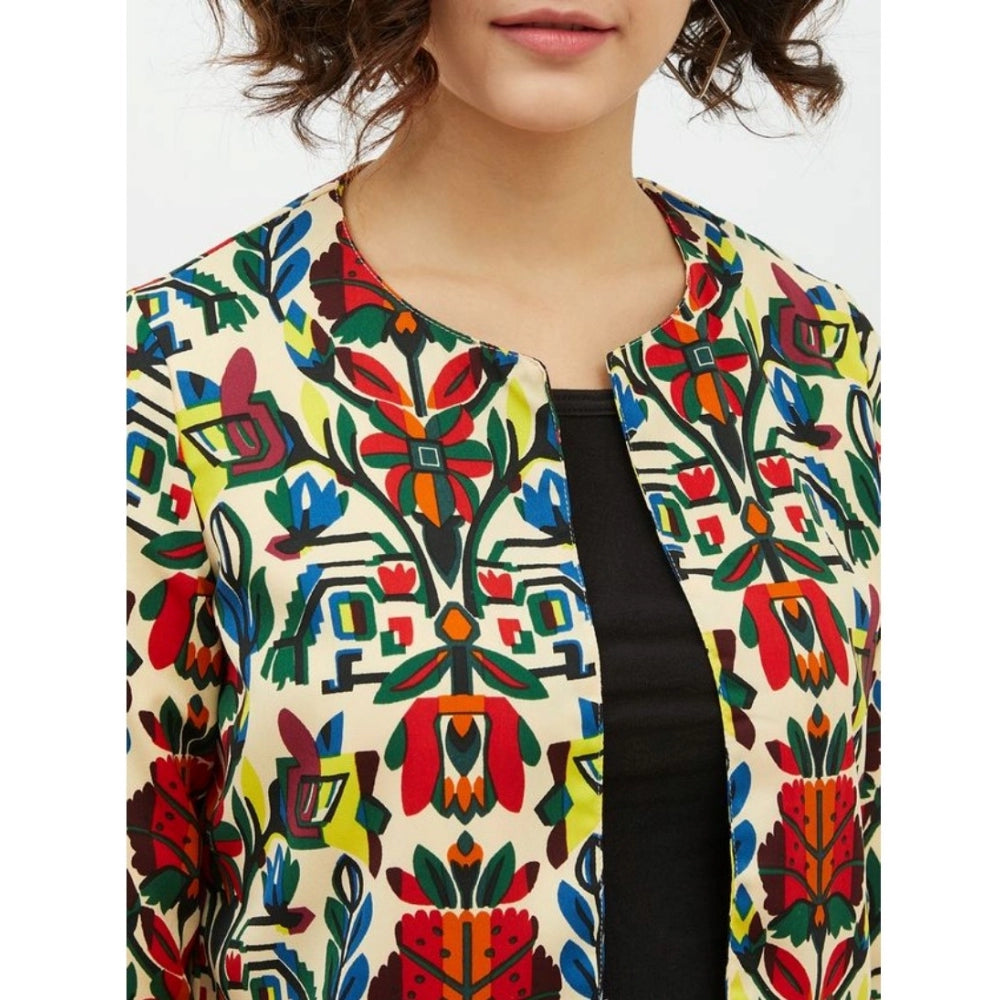 Vaystra Polyester Floral 3-4th Sleeves Shrug – Multicolor