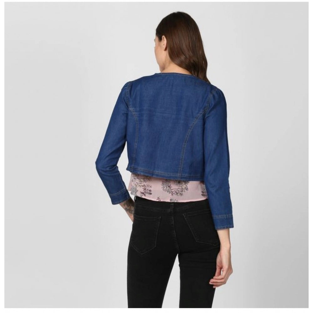 Vaystra Denim Ruffled Long Sleeves Shrug – Navy Blue