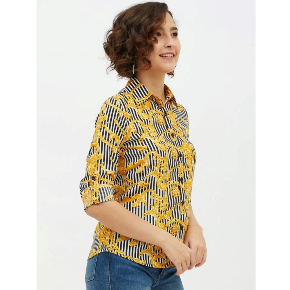 Vaystra Polyester Printed Roll Up Sleeve Standard Length Shirt – Mustared
