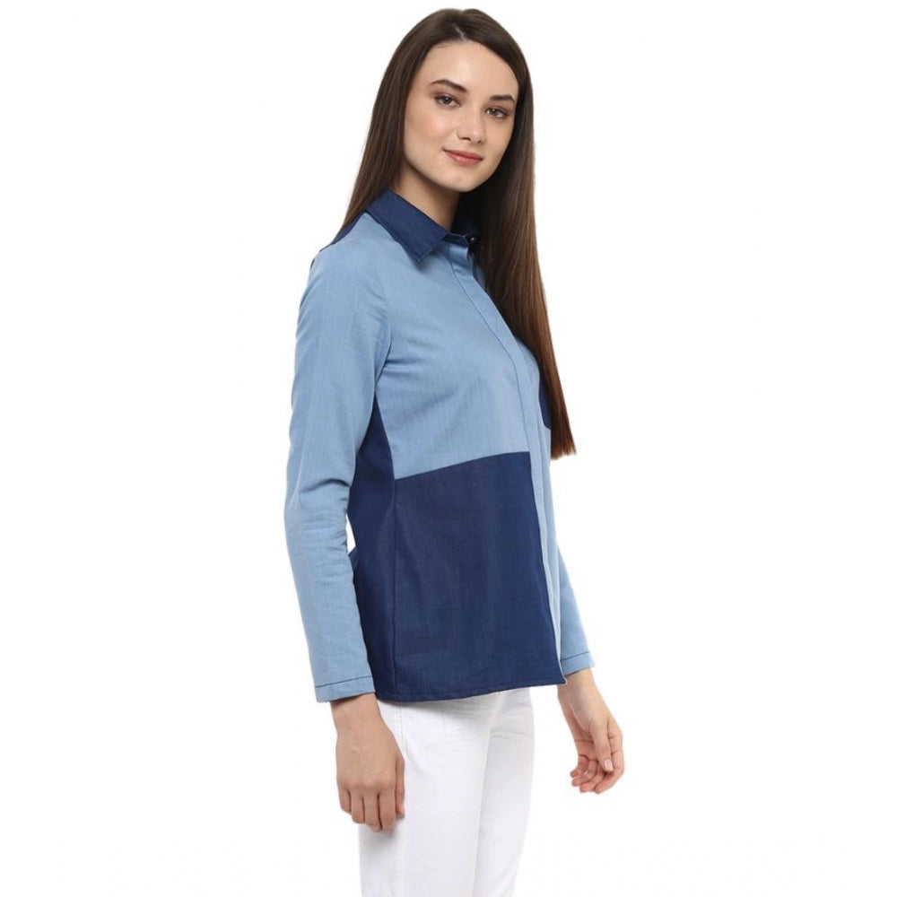 Vaystra Denim Patch Work Long Sleeves Regular Top – Blue