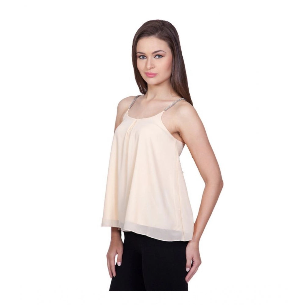 Vaystra Polyester Solid Shoulder Straps Regular Top – Beige