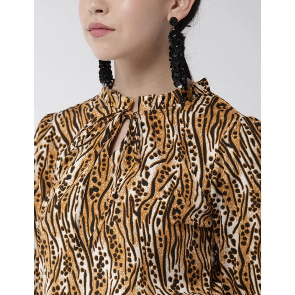 Vaystra Polyester Printed Bell Sleeve Top – Orange & Black