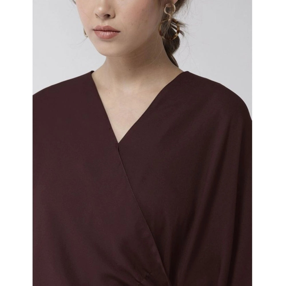 Vaystra Polyester Solid Cape Sleeve Top – Maroon