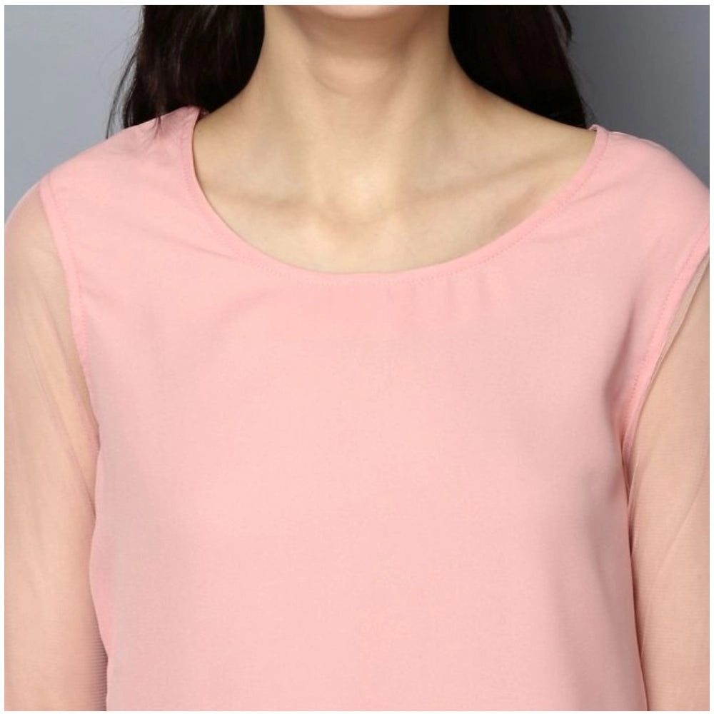 Vaystra Polyester Solid Tier Sleeve Top – Pink
