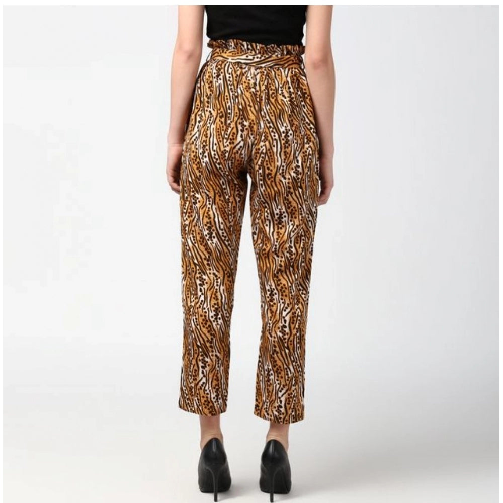 Vaystra Polyester Animal Print Elasticated Trousers – Orange & Black