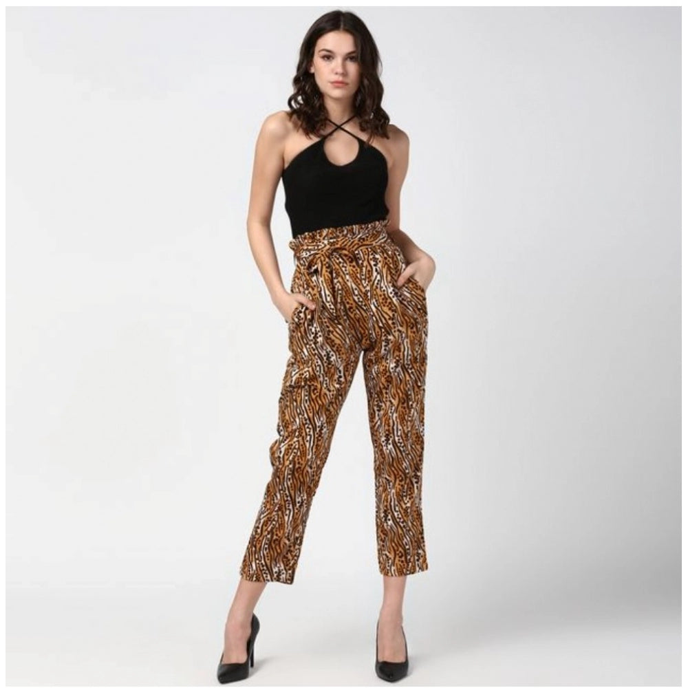Vaystra Polyester Animal Print Elasticated Trousers – Orange & Black
