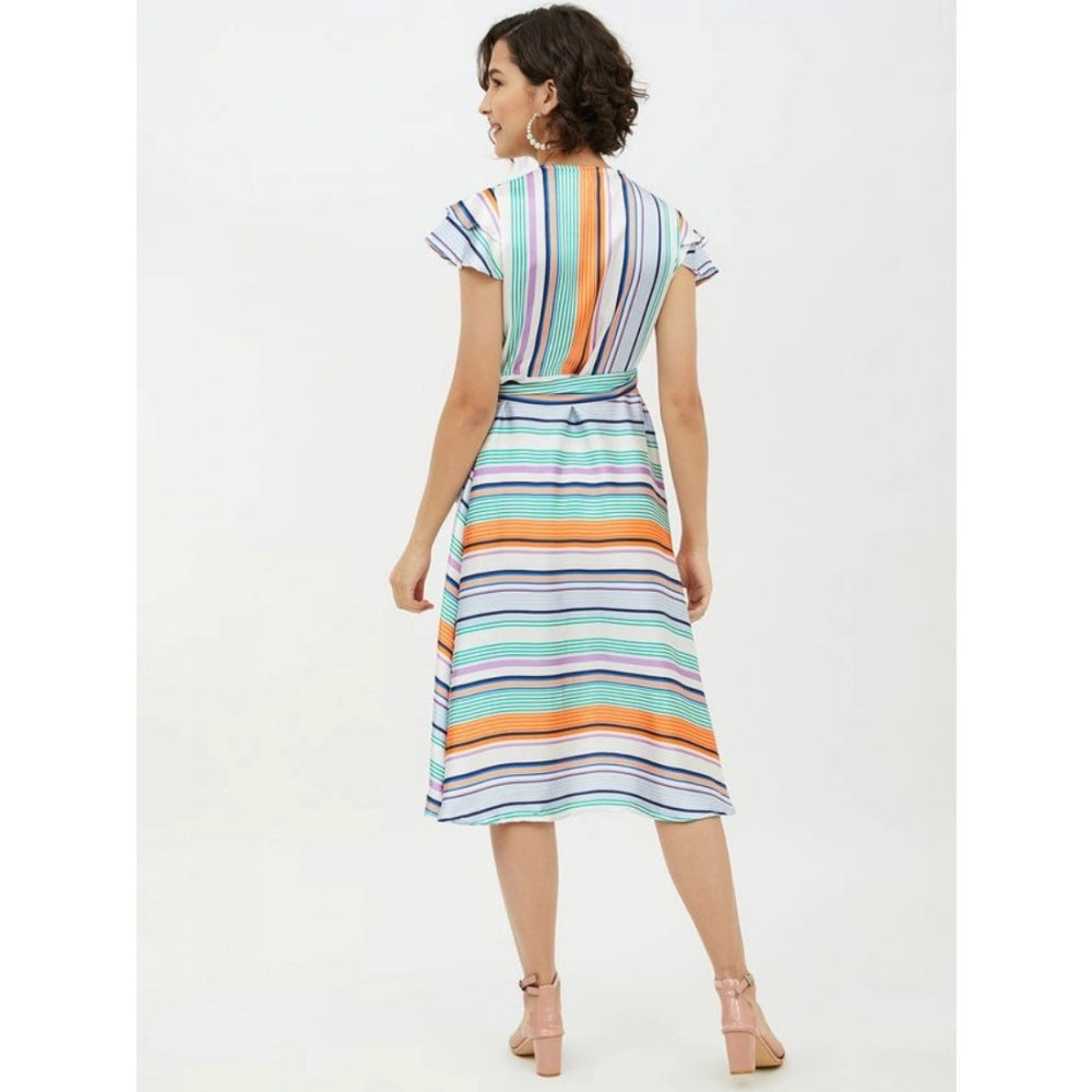 Vaystra Satin Striped Short Sleeve Knee-Length Dress – Multicolor