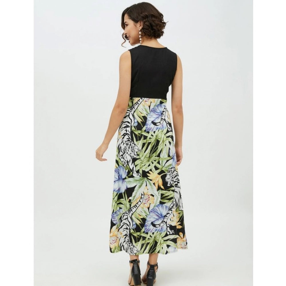 Vaystra Rayon Floral Sleeveless Calf-length Dress – Multicolor