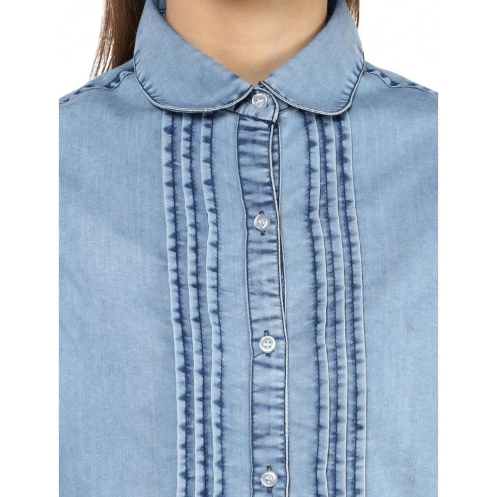 Vaystra Denim Solid 3-4th Sleeves Standard Length Shirt – Blue