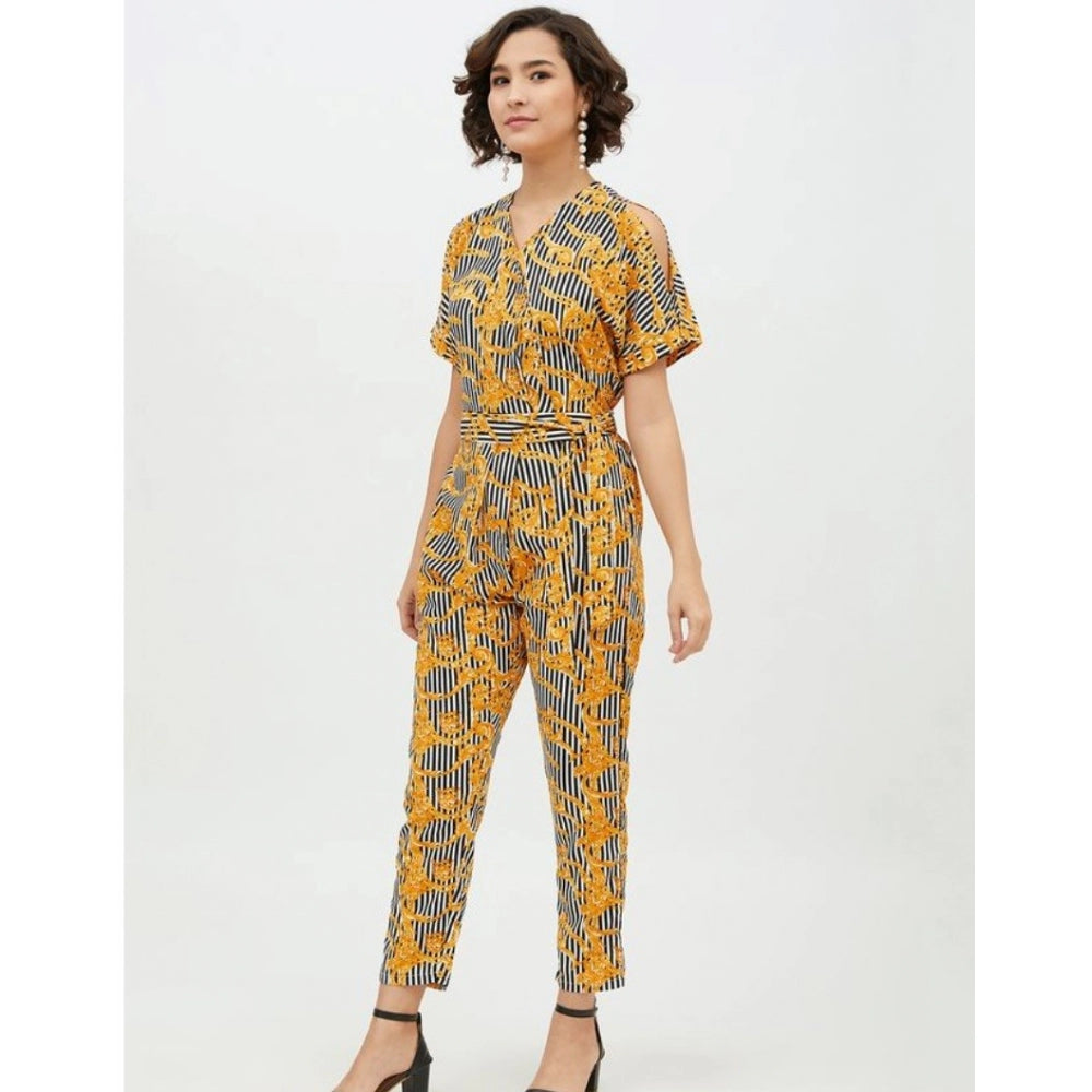 Vaystra Polyester Printed Half Sleeve Long Jumpsuit – Yellow