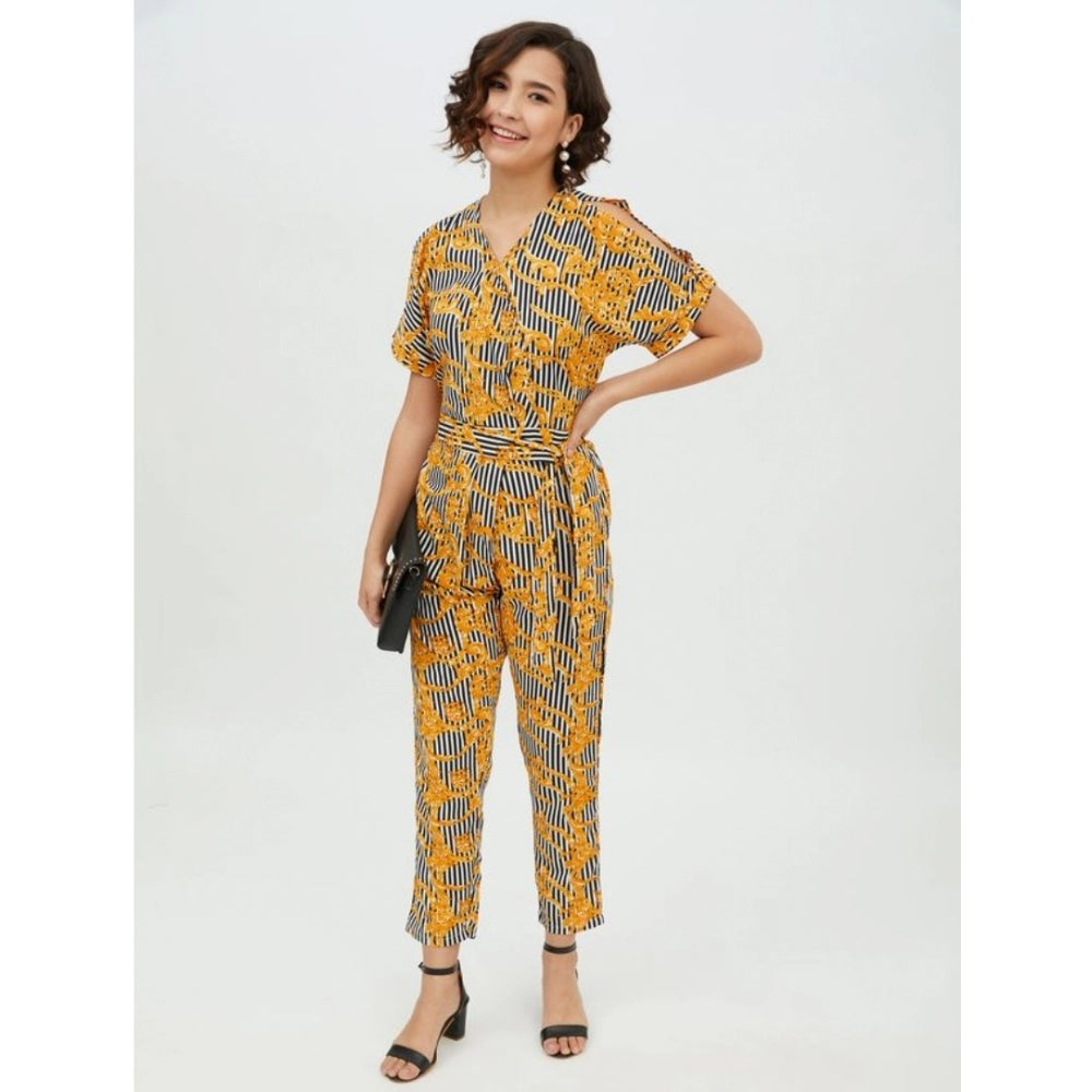 Vaystra Polyester Printed Half Sleeve Long Jumpsuit – Yellow