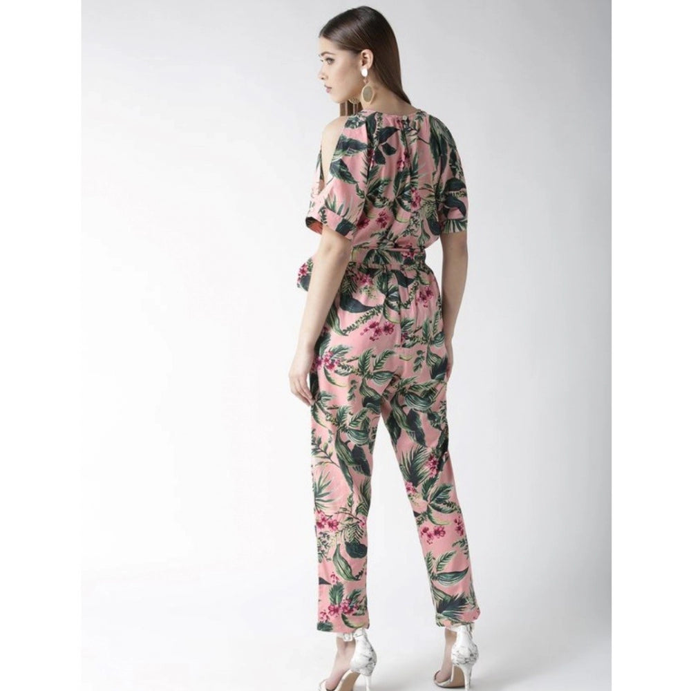 Vaystra Polyester Floral Half Sleeve Jumpsuit – Pink