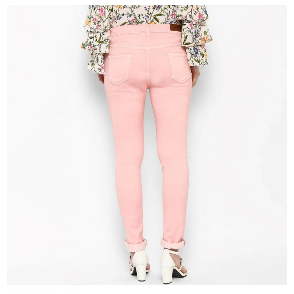 Vaystra Denim Solid Buttoned Jeans – Pink