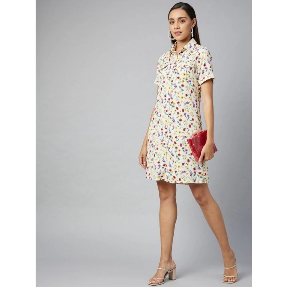 Vaystra Polyester Floral Short Sleeve Above Knee Dress – Multicolor