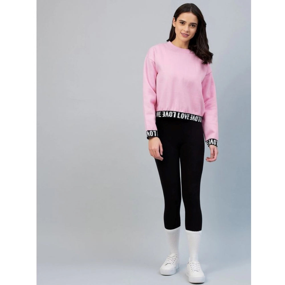Vaystra Fleece Solid Long Sleeves Sweatshirt – Pink