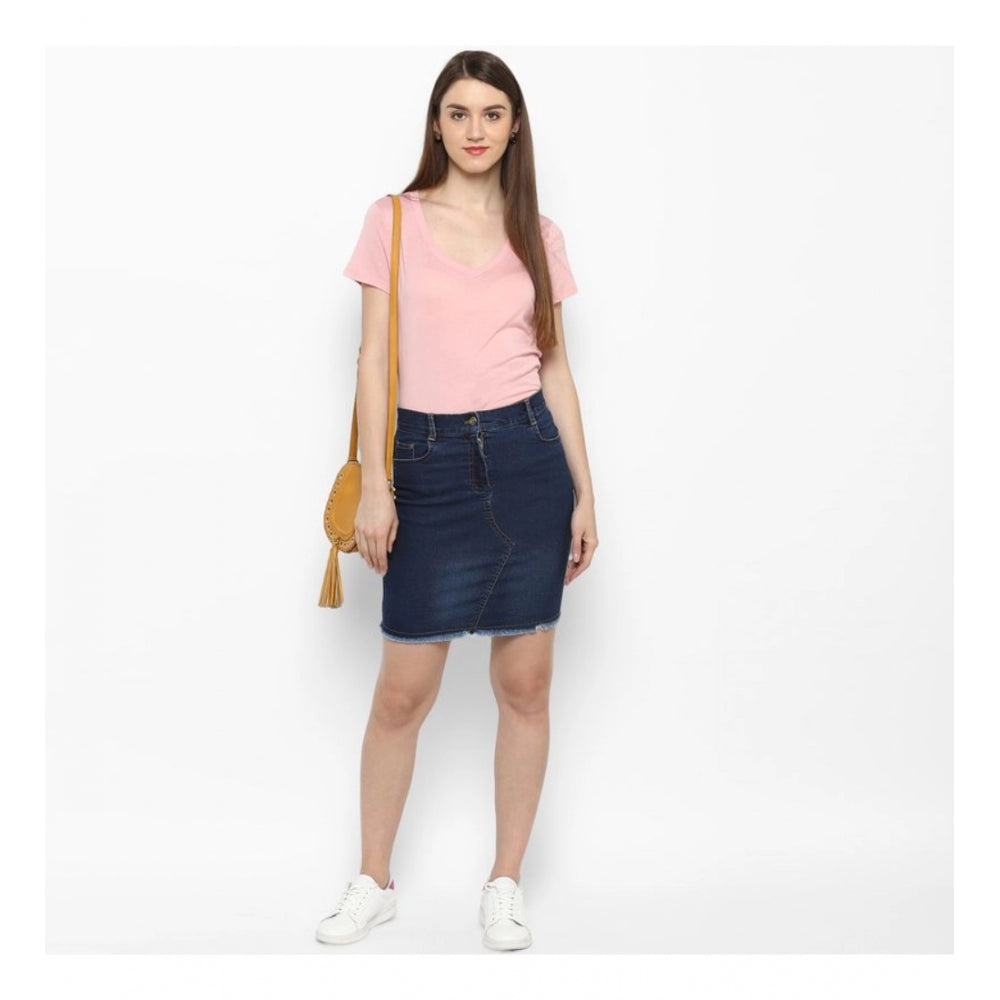 Vaystra Denim Stitching Pattern Buttoned Skirt – Blue
