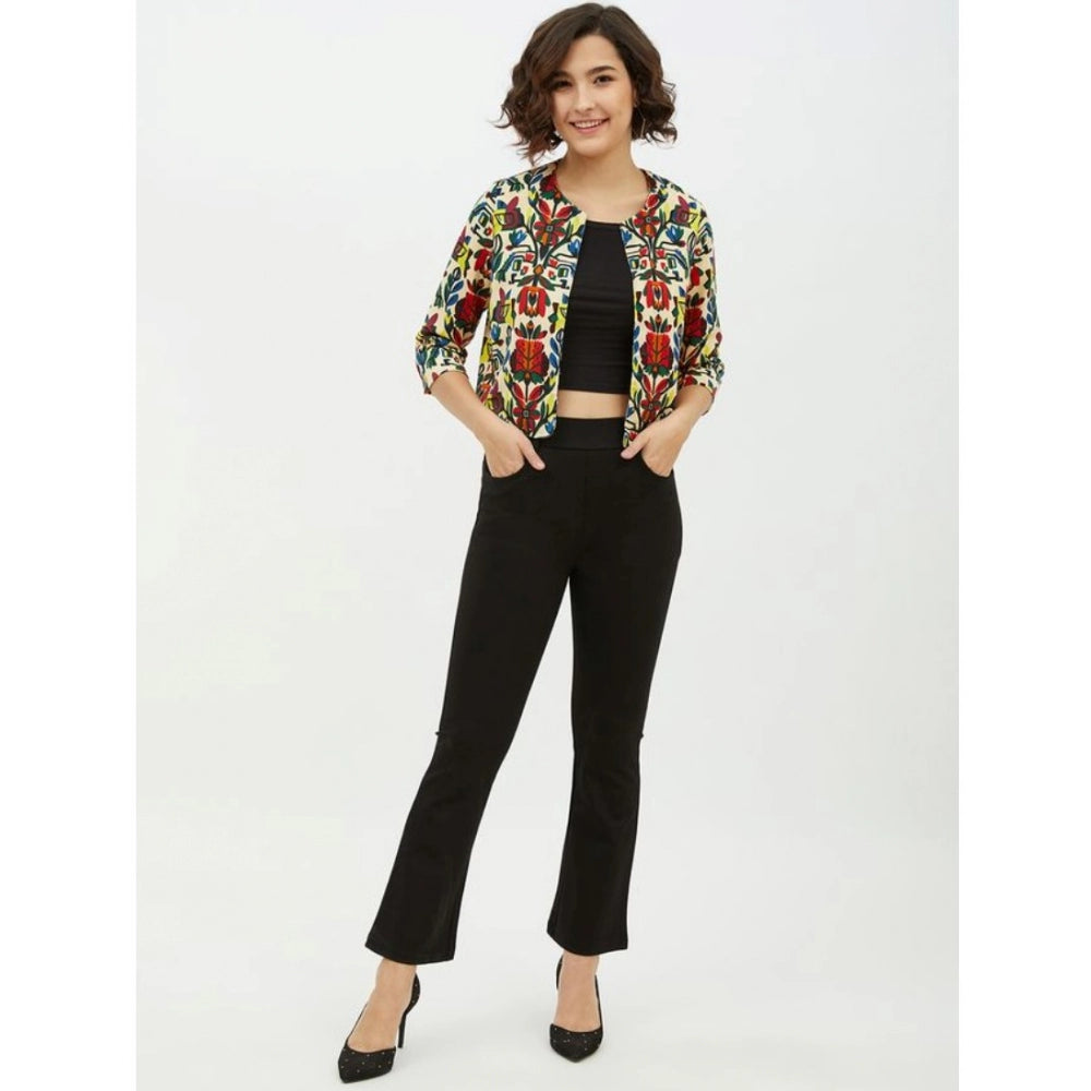 Vaystra Polyester Floral 3-4th Sleeves Shrug – Multicolor
