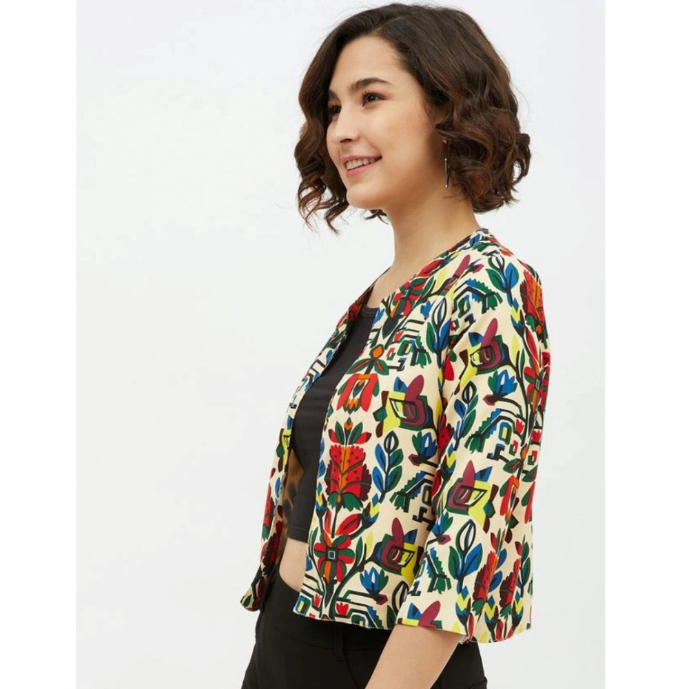 Vaystra Polyester Floral 3-4th Sleeves Shrug – Multicolor