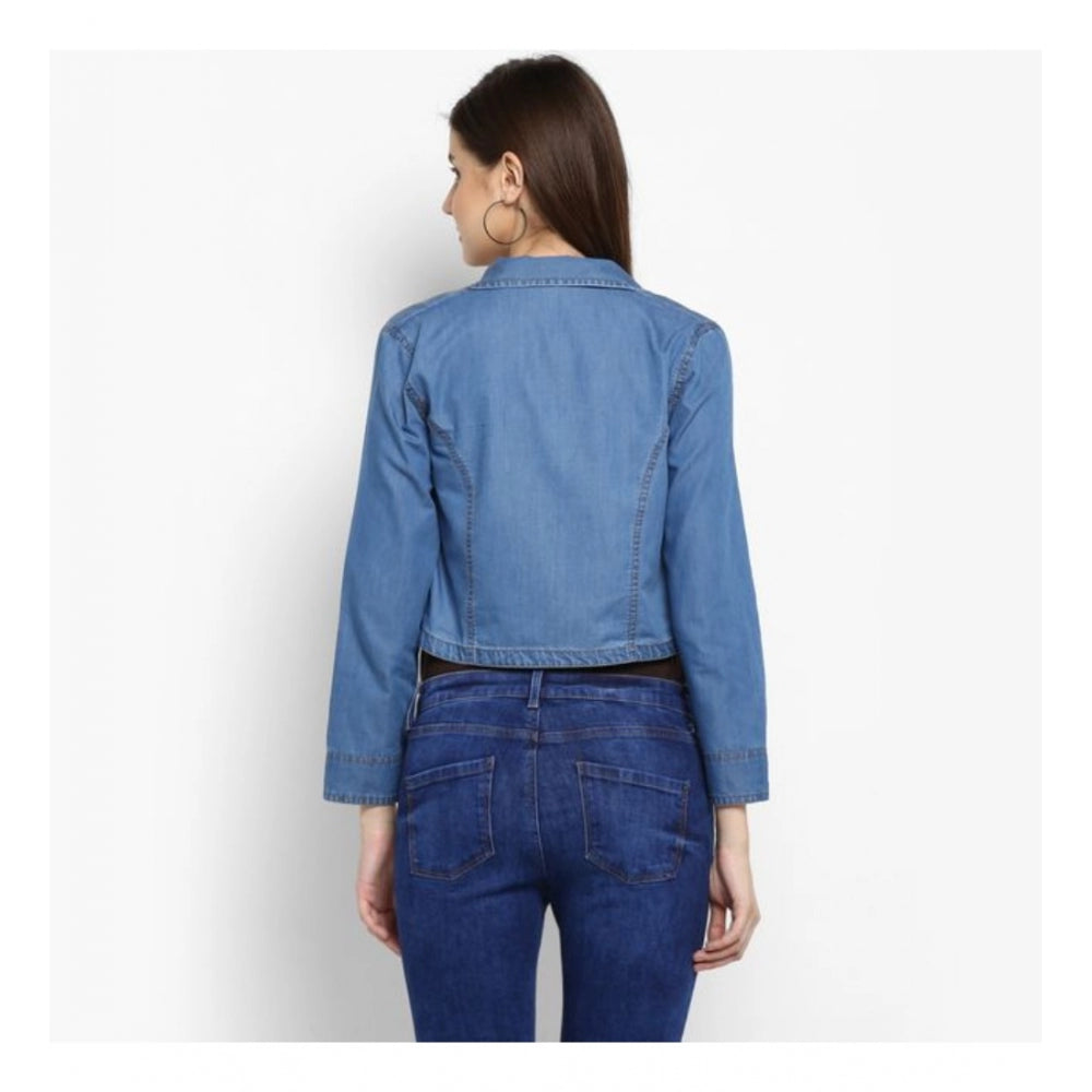 Vaystra Denim Smocking 3-4th Sleeves Shrug – Blue