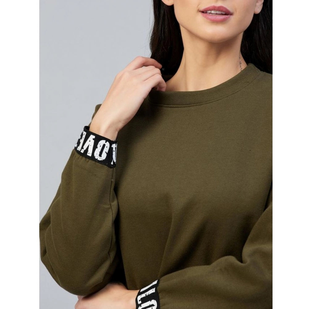 Vaystra Fleece Solid Long Sleeves Sweatshirt – Olive