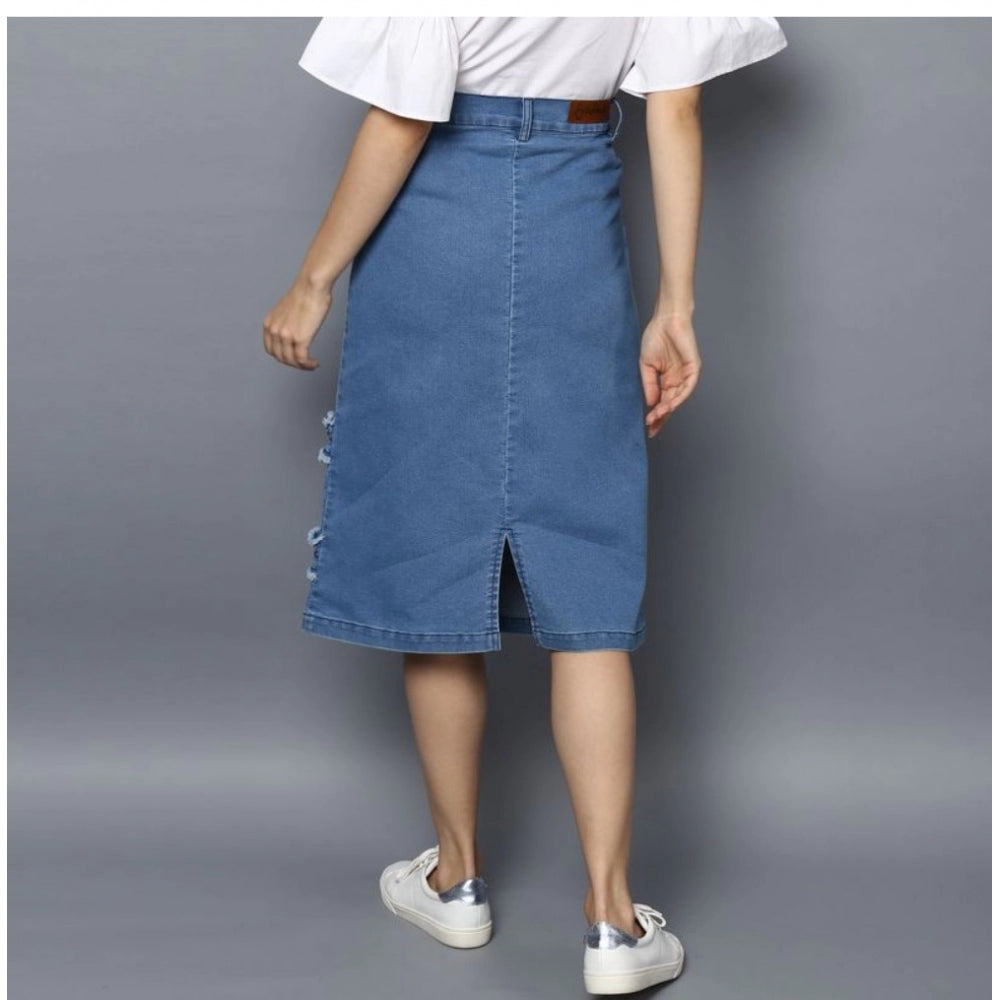 Vaystra Denim Washed Buttoned Skirt – Blue