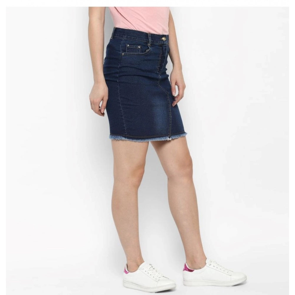 Vaystra Denim Stitching Pattern Buttoned Skirt – Blue