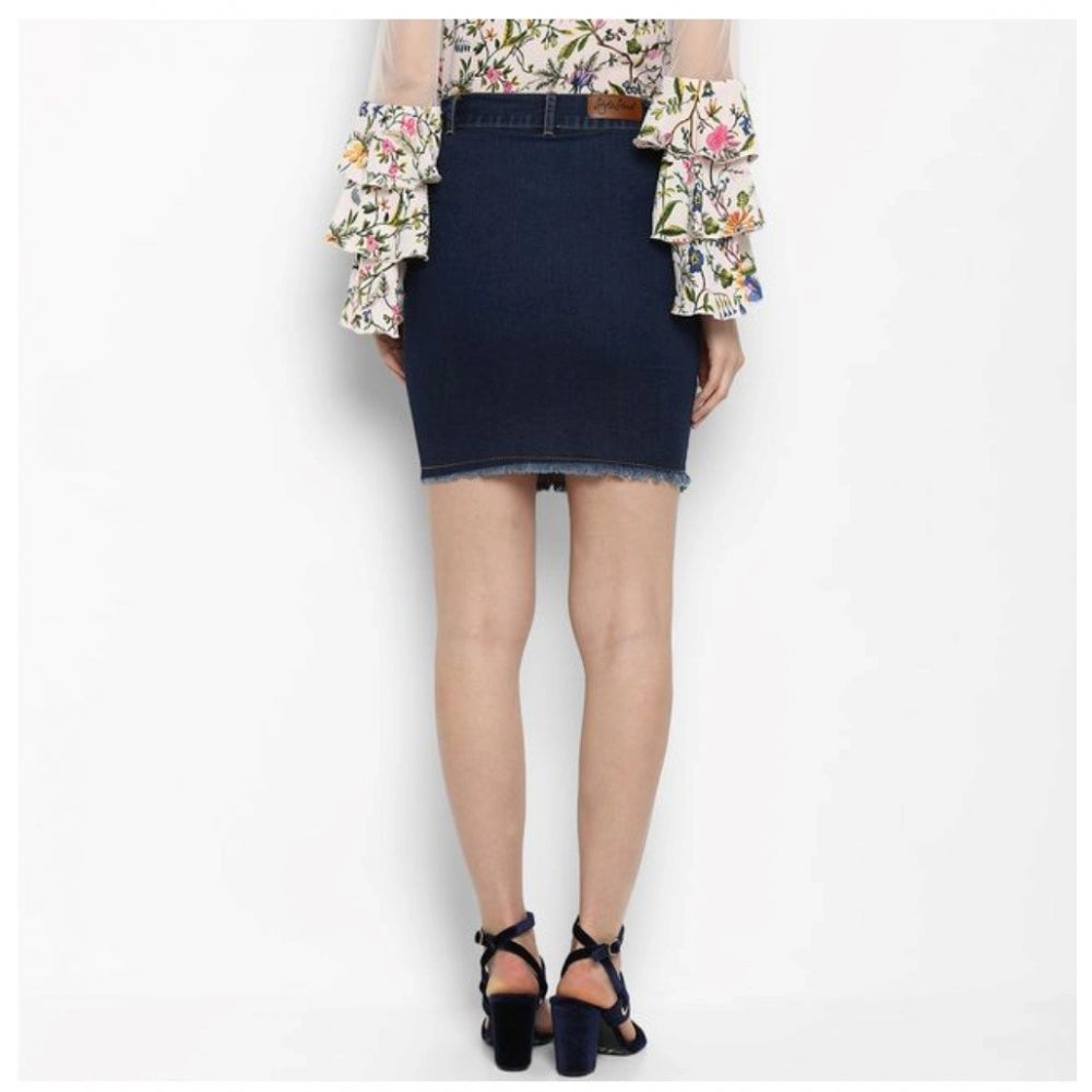 Vaystra Denim Distressed Buttoned Skirt – Blue