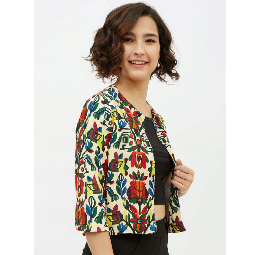 Vaystra Polyester Floral 3-4th Sleeves Shrug – Multicolor