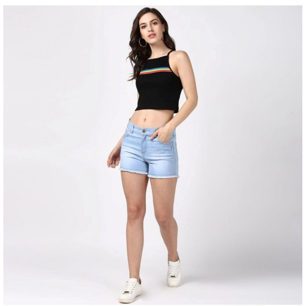 Vaystra Denim Solid Buttoned Shorts – Blue