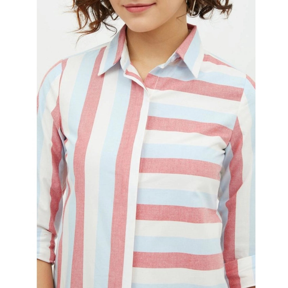Vaystra Cotton Striped Long Sleeves Standard Length Shirt – Pink