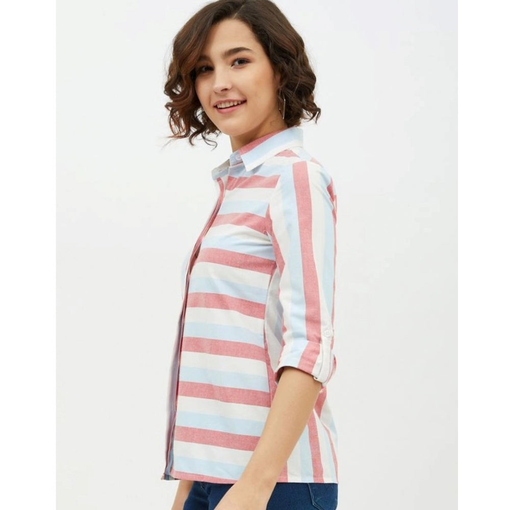 Vaystra Cotton Striped Long Sleeves Standard Length Shirt – Pink