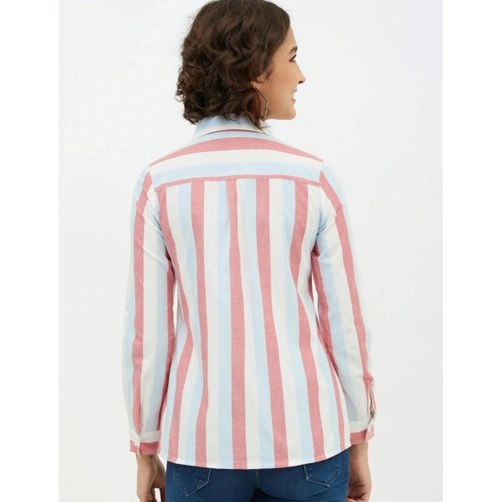 Vaystra Cotton Striped Long Sleeves Standard Length Shirt – Pink